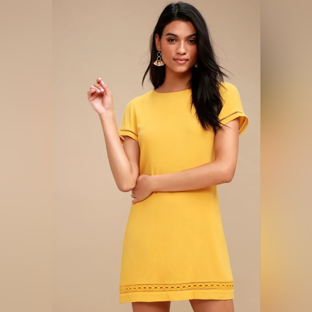 NWT Lulu's Perfect Time Mustard Yellow Shift Dress